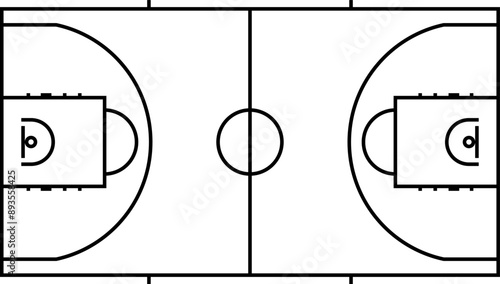 Illustration of a basketball court, aerial view