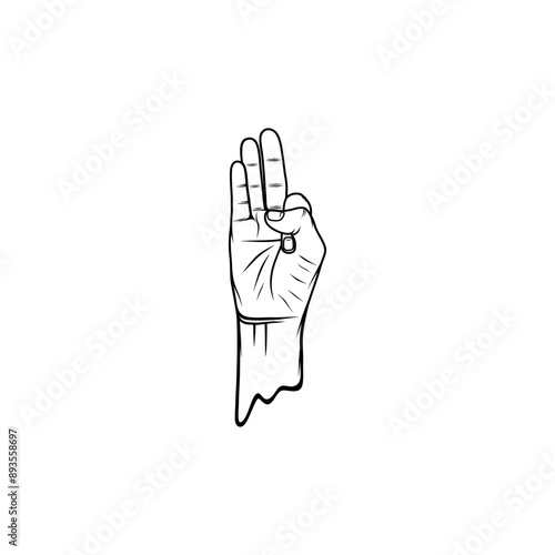 black and white vayu mudra right hand gesture vector line art