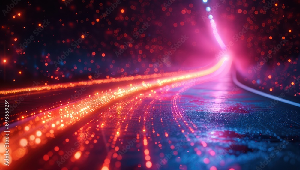 Abstract Neon Road with Glowing Particles Abstract Neon Road with Glowing Particles