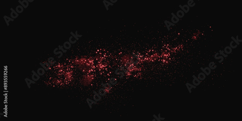 Luminous bokeh, softly shimmering with red light. Light abstract glowing lights. Glowing bokeh effect isolated on dark background. Christmas background made of glowing dust.	