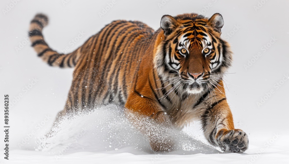 Naklejka premium Tiger Running Through Snow