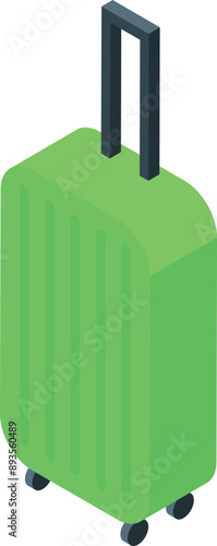 Green suitcase standing upright, ready for a business trip or vacation