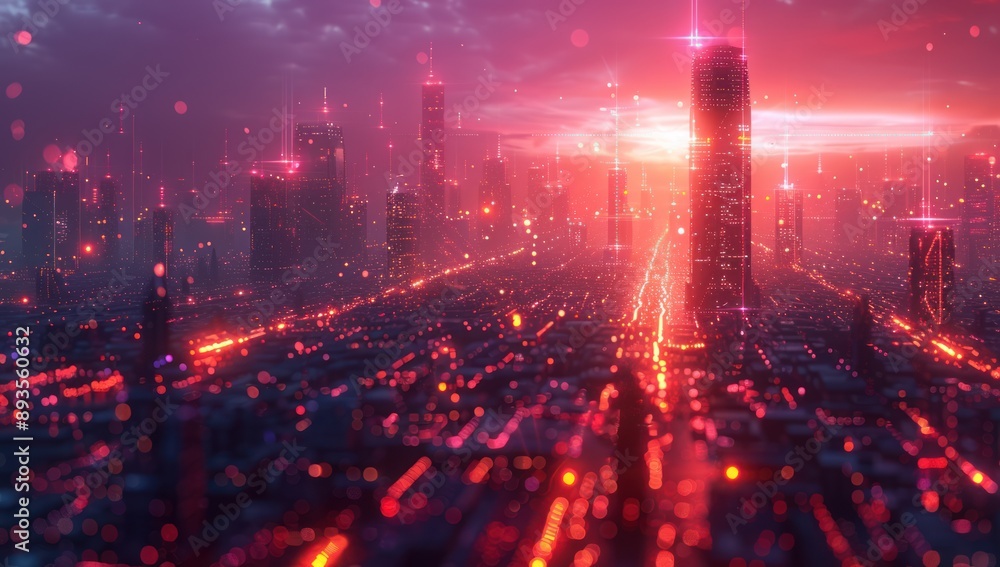 Fototapeta premium Cyberpunk Cityscape at Dusk