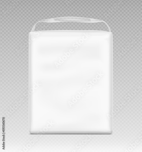 Stand bag with handle mockup. Vector illustration on transparent background. Ready for your design. Suite for the presentation of diaper, wet wipes, foods, household, etc. EPS10.