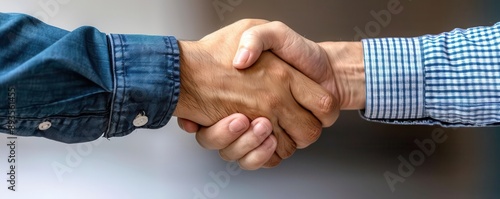 Cofounders shaking hands in agreement, Startup business, Partnership and trust photo