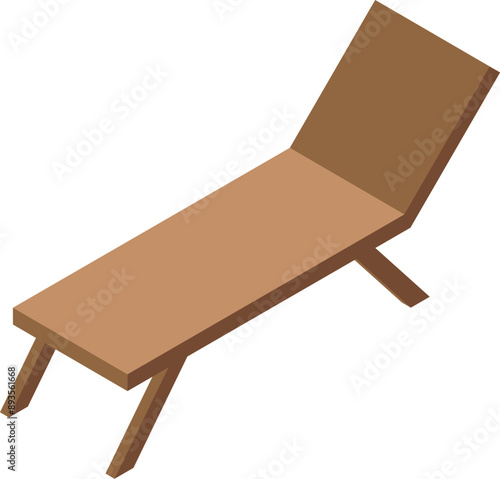 Wooden beach chaise longue sunbathing on the beach furniture isometric view
