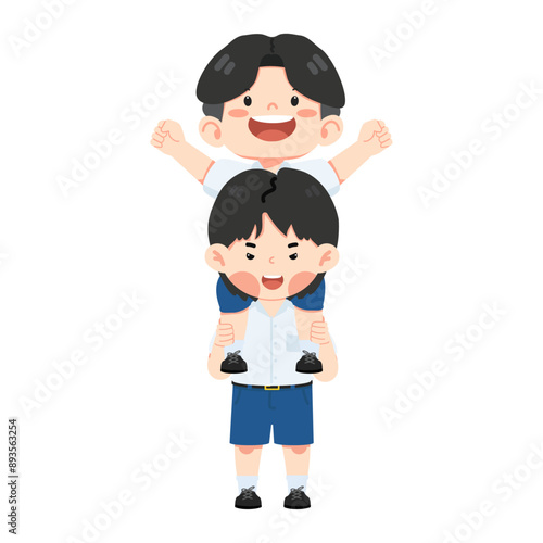 Two boys giving a piggyback ride