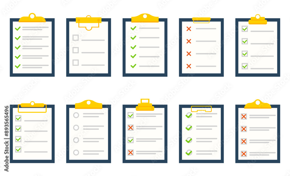 Checklist documents collection. Business office documents with folder in a flat design Checklist documents collection. Business office documents with folder in a flat design