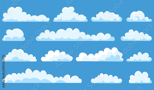 Set of cartoon cloud in a flat design. White cloud collection