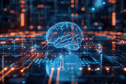 Futuristic AI Brain on Digital Circuit Board