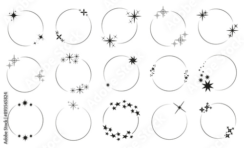Star circle frame collection. Set of black star frame decoration