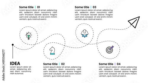 Infographic template. Paper plane with line and 4 steps
