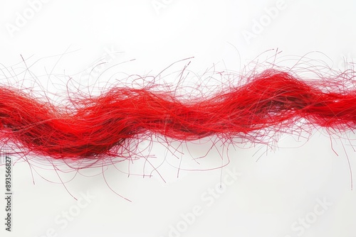 Clipping path for red strings, threads on white background, isolated on white