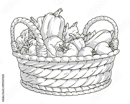 Basket vegetables monochrome set emblems
