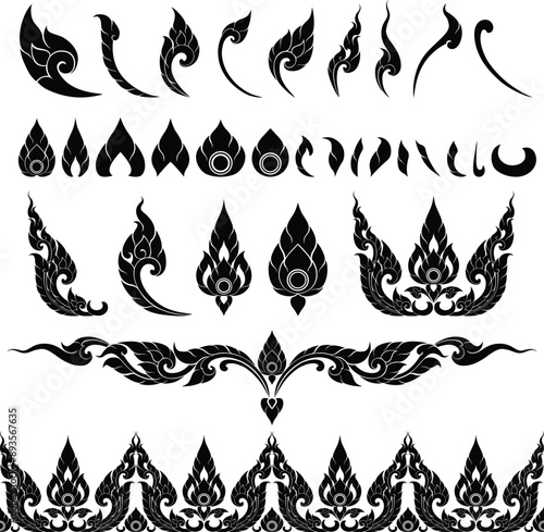 Thai Pattern Art Elements in silhouette for Decorations