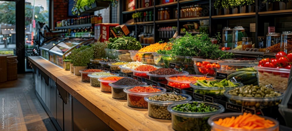 Coffee shop counter with variety of fresh vegetables and fruits Coffee shop counter with variety of fresh vegetables and fruits