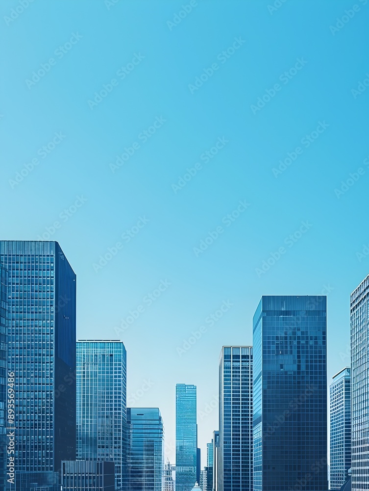 Fototapeta premium Sleek Skyscrapers Reaching for the Cloudless Sky in a Thriving Urban Metropolis