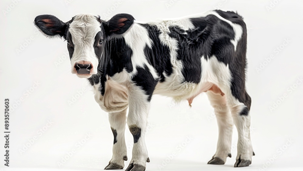 Black and White Calf Portrait on White Background Black and White Calf Portrait on White Background