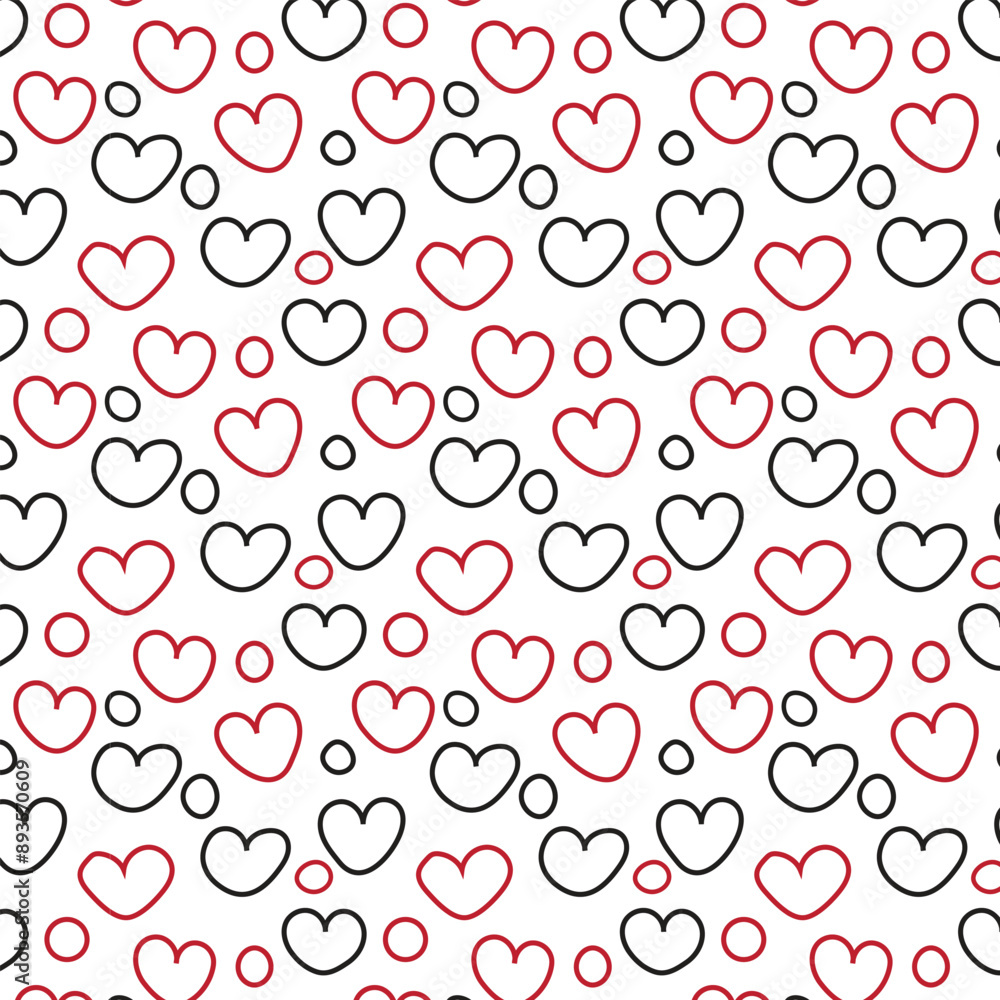 Doodle hearts seamless pattern. Black and red. Love valentine's day background .Brush illustrator. Doodle hearts seamless pattern. Black and red. Love valentine's day background .Brush illustrator.