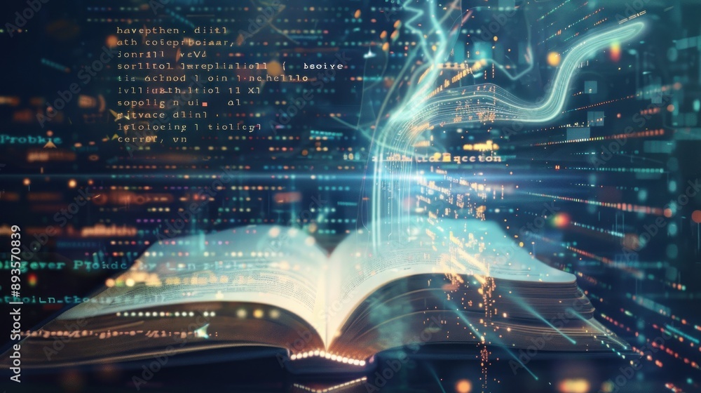 Open Book Glowing With Digital Data Open Book Glowing With Digital Data