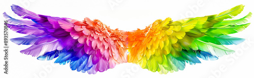Rainbow watercolor spreaded wings. Beautiful magic shiny glittery rainbow wings © waichi2013th