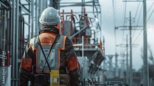 Industrial Worker in Safety Gear at Power Plant