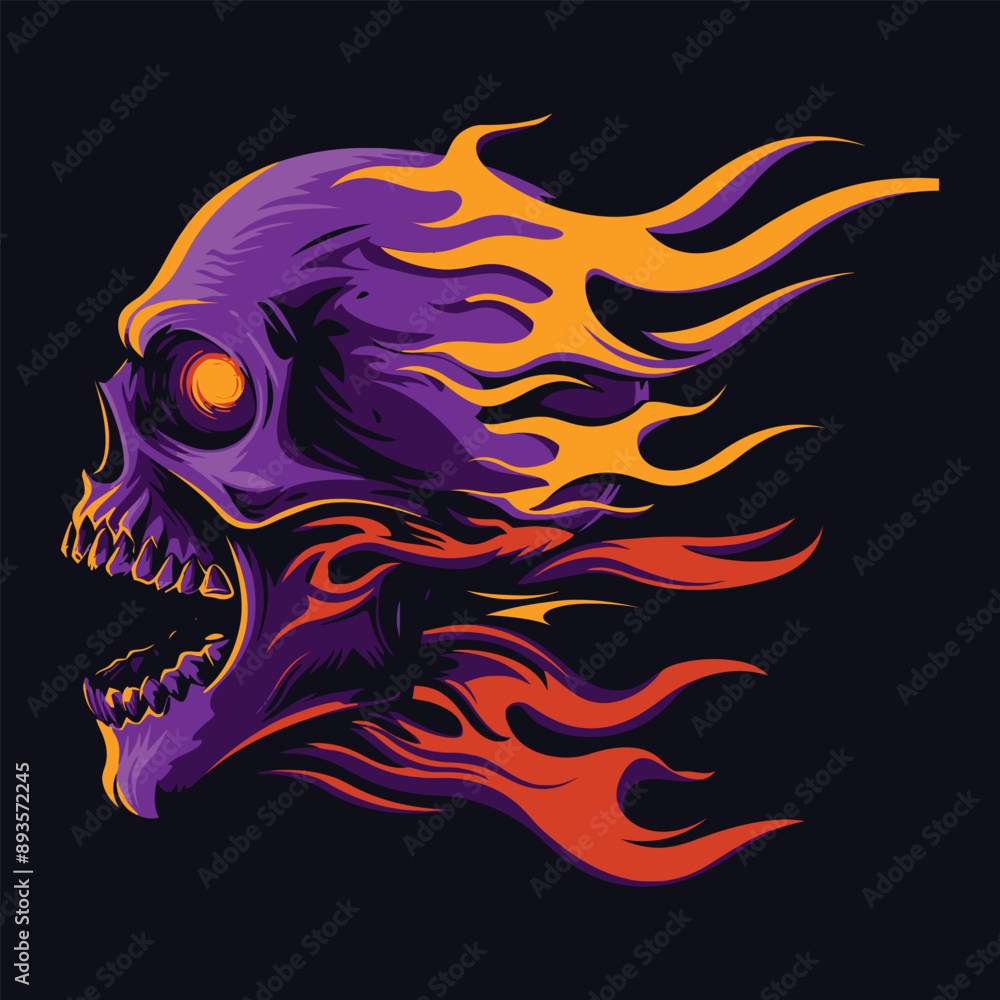 overheated fire skull vector illustration design facing sideways overheated fire skull vector illustration design facing sideways