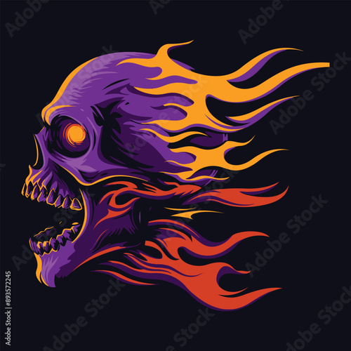 overheated fire skull vector illustration design facing sideways
