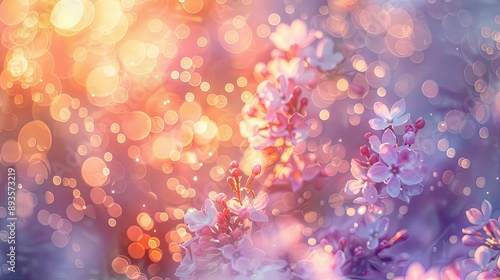 Pastel apricots and lilacs with bokeh lights create a dreamy wallpaper