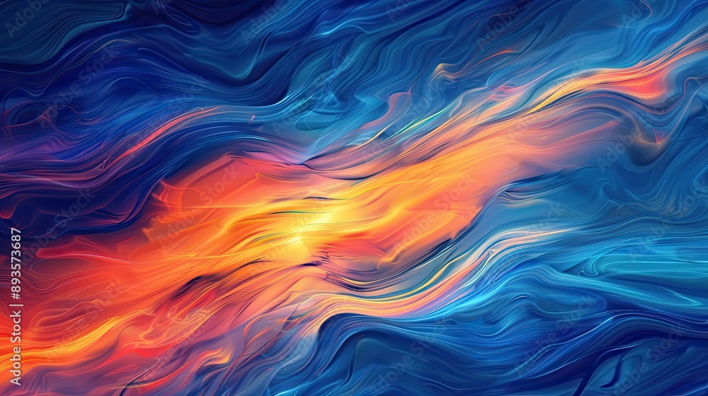 Fiery sunset and cool blue wallpaper with liquid patterns and a calm blur Fiery sunset and cool blue wallpaper with liquid patterns and a calm blur