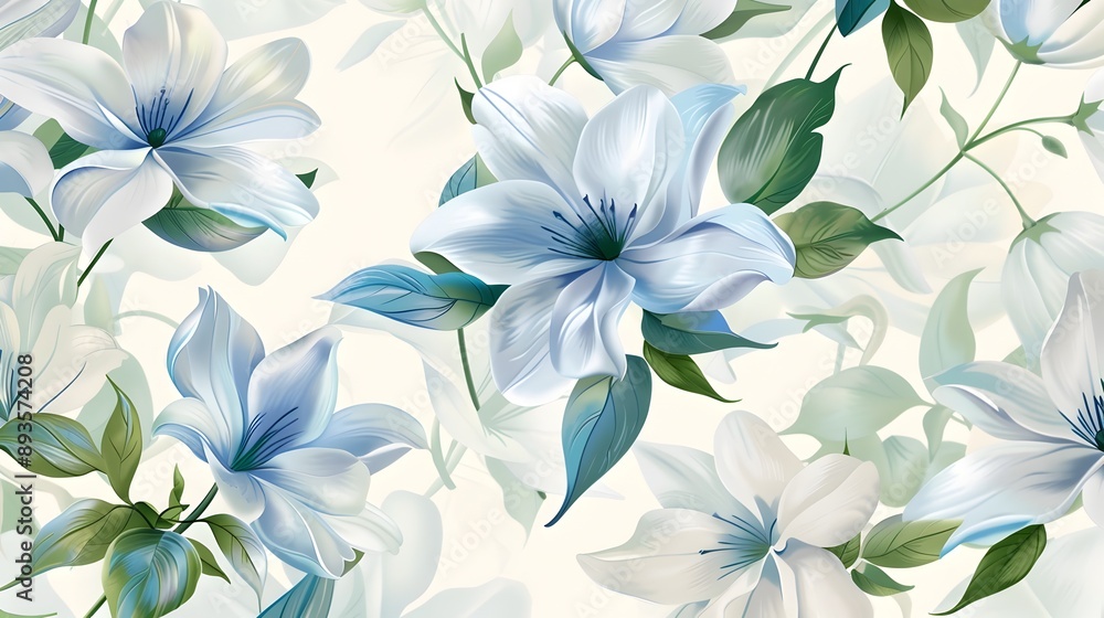 Fototapeta premium Vibrant Floral Blooms in Soft Pastel Hues Creating Serene Botanical Pattern