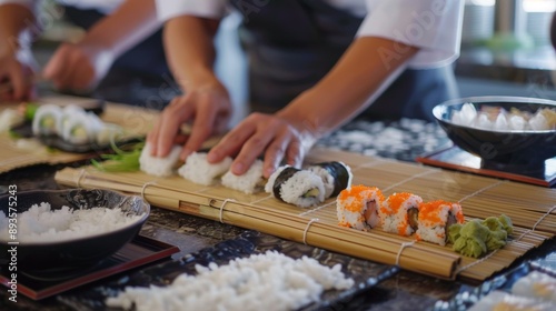 Wallpaper Mural Sushi Making Workshop with Participants Learning to Roll Sushi Torontodigital.ca