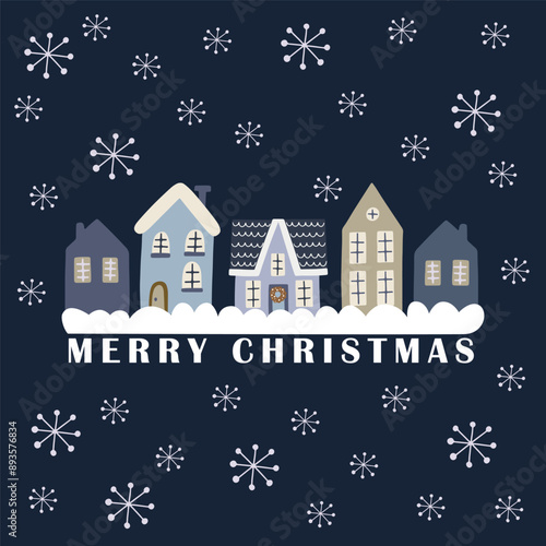 Merry Christmas greeting card with hand drawn flat elements. Doodles and sketches vector Christmas illustrations. Happy new year.
