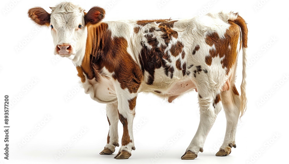 Brown and White Calf Standing on a White Background Brown and White Calf Standing on a White Background
