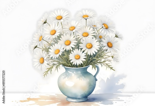 Wallpaper Mural Watercolor Daisies Bouquet in a Vase Illustration with space for text Torontodigital.ca