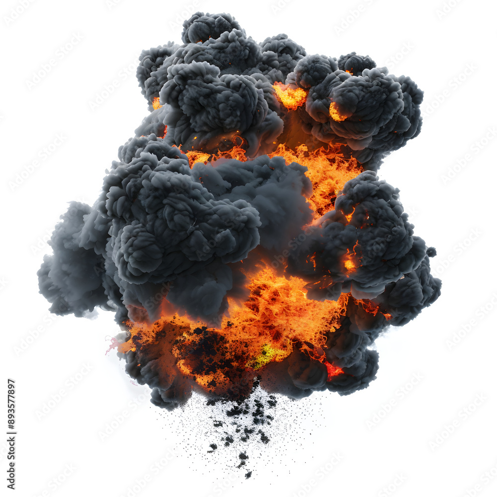 large fireball with black smoke fiery explosion AI generative large fireball with black smoke fiery explosion AI generative
