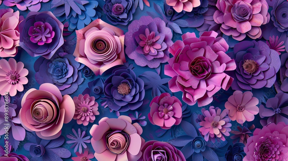 Dynamic background with pink and purple flowers and intricate glossy patterns Dynamic background with pink and purple flowers and intricate glossy patterns