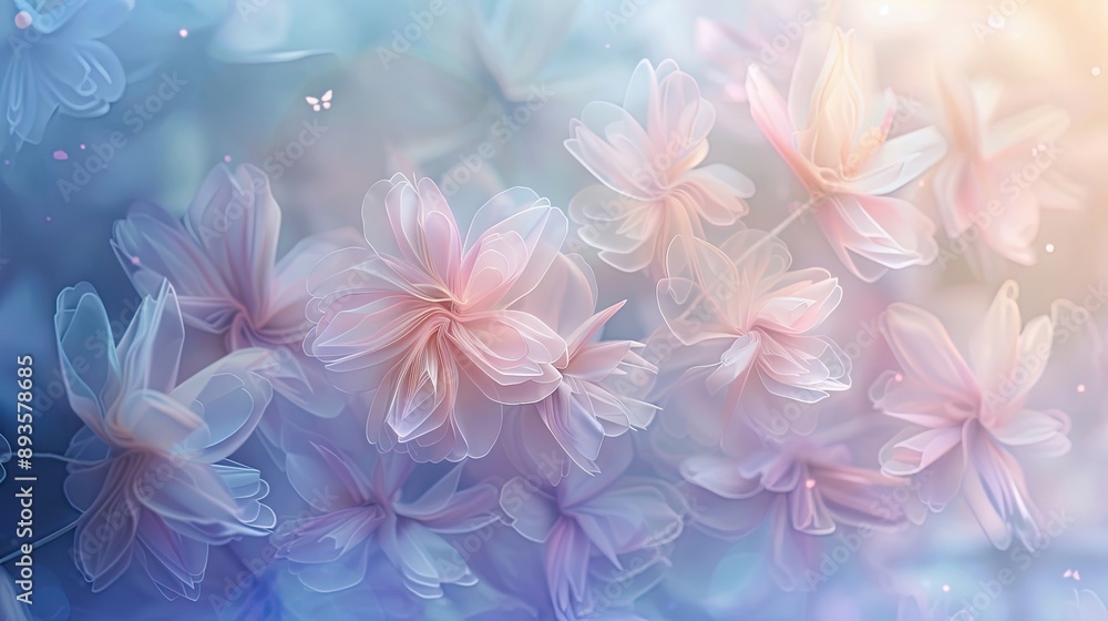 Ethereal background with pastel flowers soft gradients and bokeh effects Ethereal background with pastel flowers soft gradients and bokeh effects