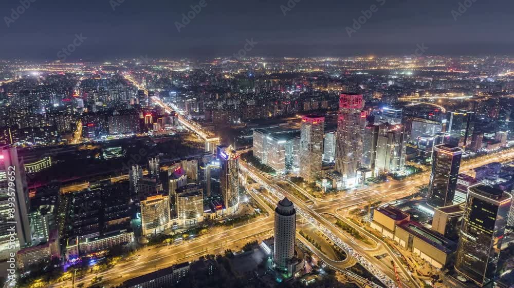 High Angle View of Beijing Skyline at Night / Beijing, China 4K High Angle View of Beijing Skyline at Night / Beijing, China 4K