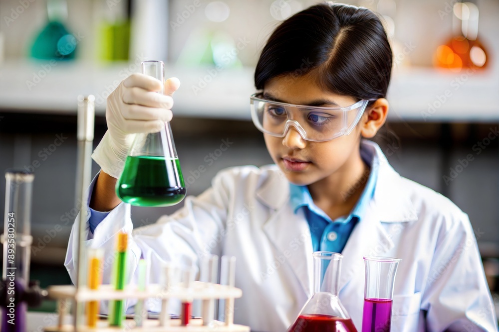 Indian student with a chemistry set in lab
Indian student with a chemistry set in lab