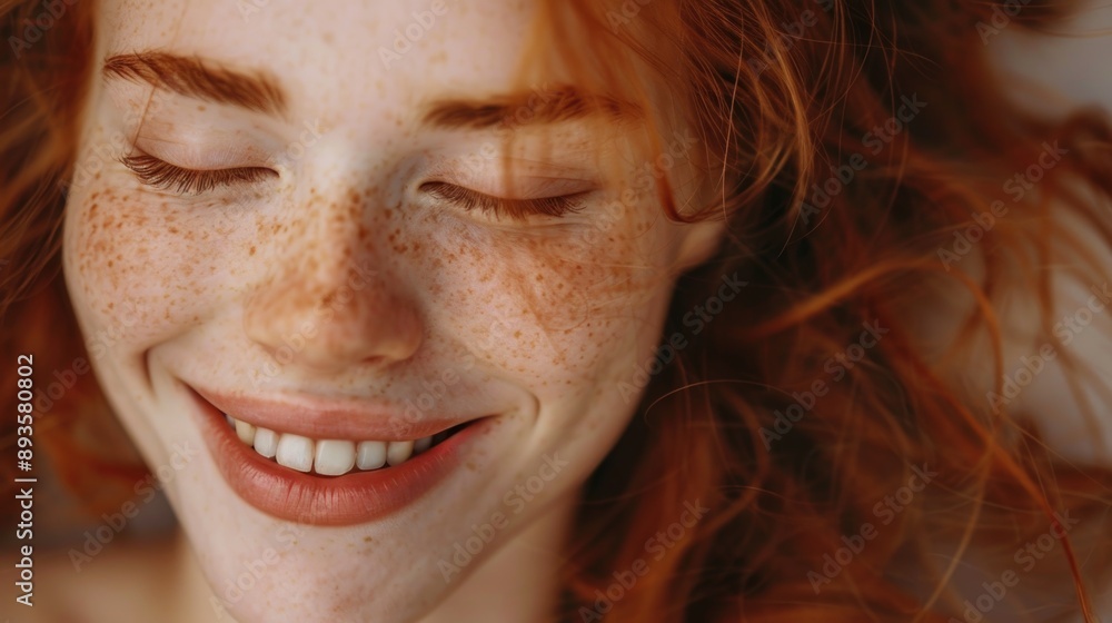A close-up view of a woman's face featuring freckles A close-up view of a woman's face featuring freckles
