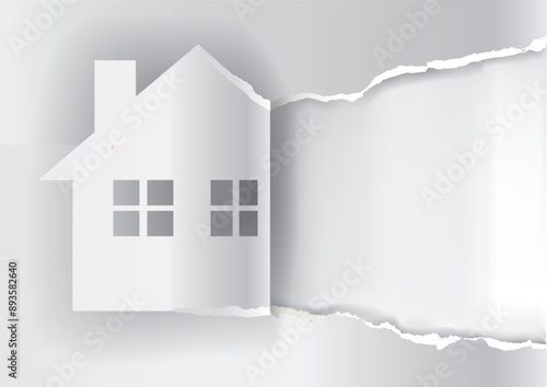 

House for sale , advertisement white banner template.
 Illustration of ripped paper house symbol with place for your text or image. Vector available.	
