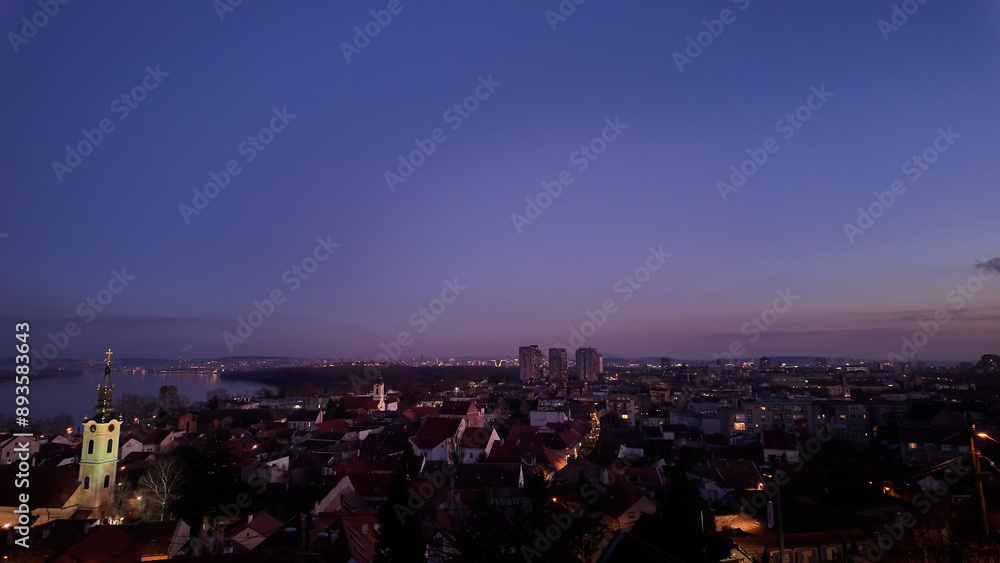 Fototapeta premium Zemun municipality in the city of Belgrade, Serbia, blue hour evening cityscape.