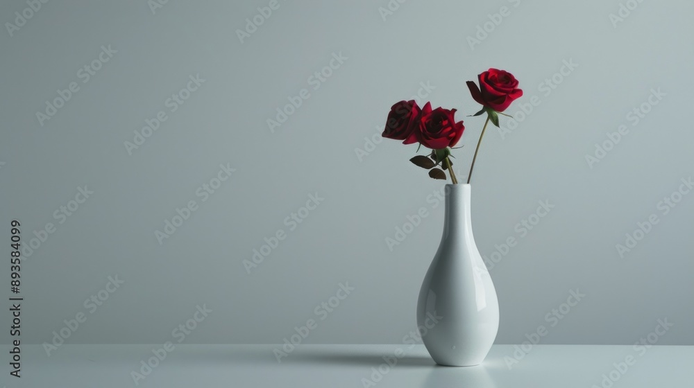 Red Roses in a White Vase against a Grey Background Red Roses in a White Vase against a Grey Background
