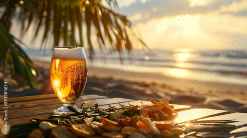 a glass of beer on sunset