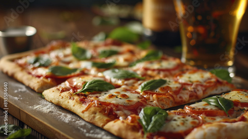 pizza margherita on a wood table