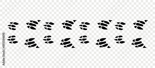 Footpath trail of animal. Aardvark paws. Aardvark paws walking randomly print vector isolated on checkered background.