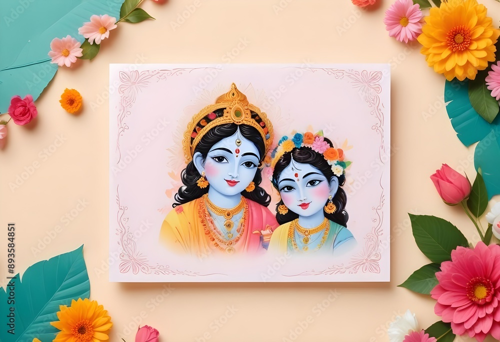 Fototapeta premium Krishna Janmashtami, hindu religion mockup cards and background