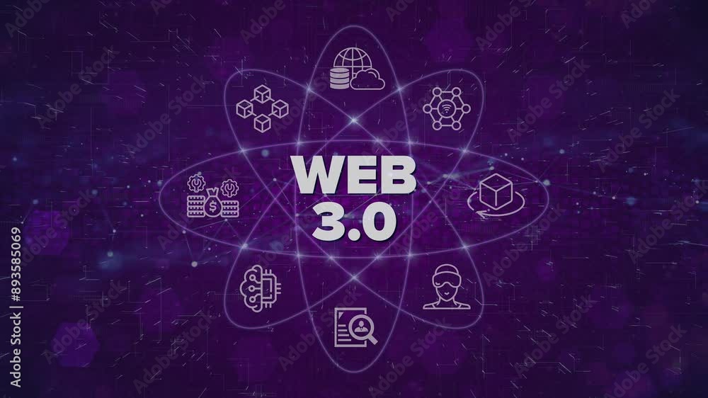 Web 3.0 construction concept video on virtual screen. Semantic Web, Metaverse, 3D Graphics, Connectivity (Ubiquity), Decentralization, Digital Identities, Micropayments, AI, Big Data, Blockchain. Web 3.0 construction concept video on virtual screen. Semantic Web, Metaverse, 3D Graphics, Connectivity (Ubiquity), Decentralization, Digital Identities, Micropayments, AI, Big Data, Blockchain.