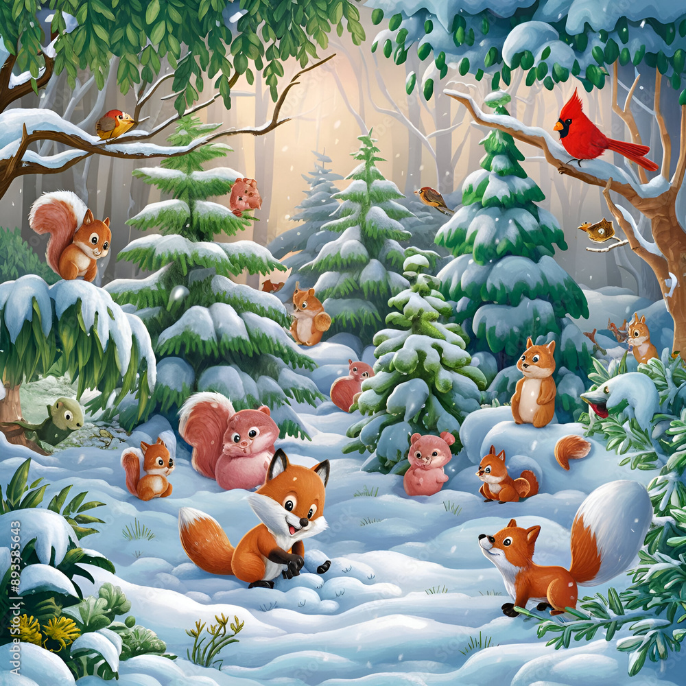 Fototapeta premium cartoon style winter forest background